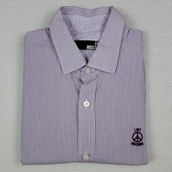 Love Moschino short sleeve mircro striped button up purple shirt S - Picture 6 of 14